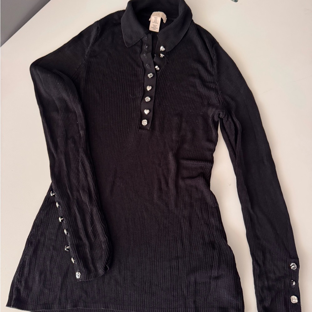 H&M Black Button Down Shirt with Polo Collar